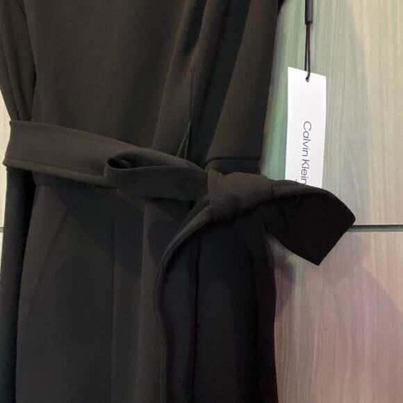 NWT Calvin Klein Women's Sleeveless V-Neck Tie Waist Wide Leg Jumpsuit Sz 10 - Picture 4 of 14